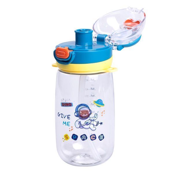 Бутылка для воды детская 550 мл с ремешком и трубочкой для спорта и школы 20 см Синяя HP-14-45BL HP-14-45BL фото