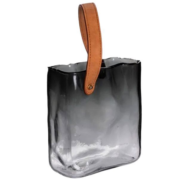 Стеклянная ваза сумочка с ручкой 16&times;8&times;18.5&nbsp;(см) декоративная Серый HP-19-156-2 HP-19-156-2 фото