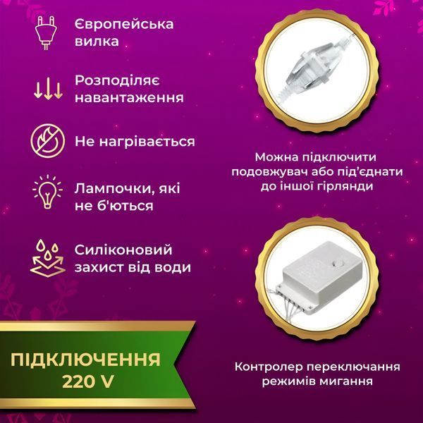 Гірлянда світлодіодна GarlandoPro 600 LED 3х3 м 16 ліній 8 режимів ZWM2600LEDML 1958543989 фото
