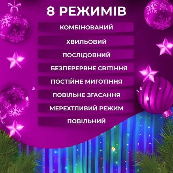 Гірлянда світлодіодна GarlandoPro 600 LED 3х3 м 16 ліній 8 режимів ZWM2600LEDML 1958543989 фото