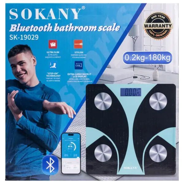 Смарт весы электронные Sokany 26х26 см до 180 кг с Bluetooth Черный SK-19029B SK-19029B фото