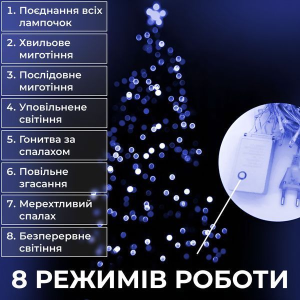 Гірлянда нитка світлодіодна GarlandoPro 171 LED 16м 8 режимів гірлянда новорічна Синій W300LEDBL 1958677407 фото