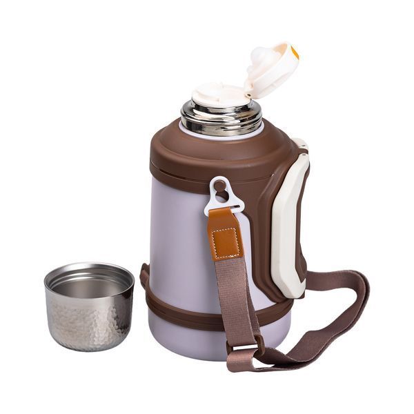Термос Vacuum Cup 1.5 літра з ремінцем і складною ручкою коричневий HP-14-21V 2394098872 фото