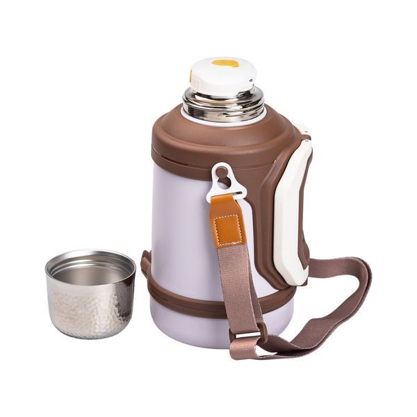 Термос Vacuum Cup 1.5 літра з ремінцем і складною ручкою коричневий HP-14-21V 2394098872 фото