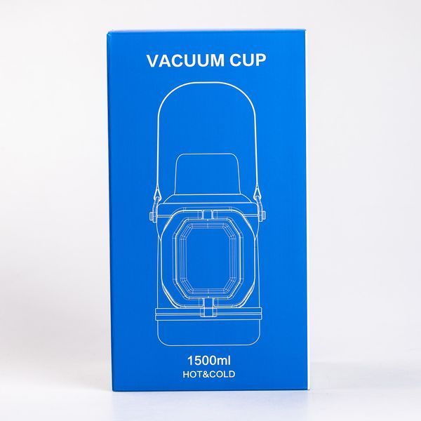 Термос Vacuum Cup 1.5 літра з ремінцем і складною ручкою коричневий HP-14-21V 2394098872 фото