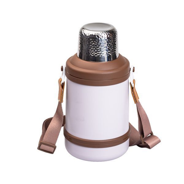 Термос Vacuum Cup 1.5 літра з ремінцем і складною ручкою коричневий HP-14-21V 2394098872 фото