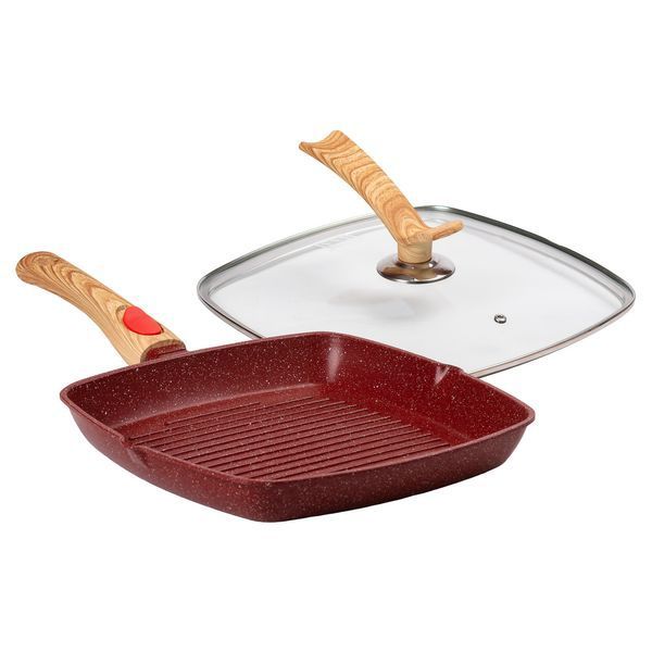 Алюмінієва сковорода-гриль 28 см зі скляною кришкою Square Red MGC HP-4-462R 2358506389 фото