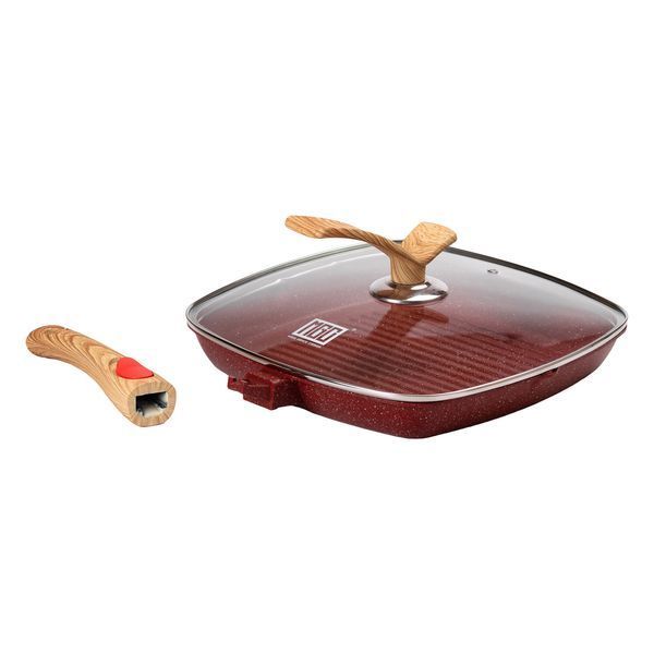 Алюмінієва сковорода-гриль 28 см зі скляною кришкою Square Red MGC HP-4-462R 2358506389 фото