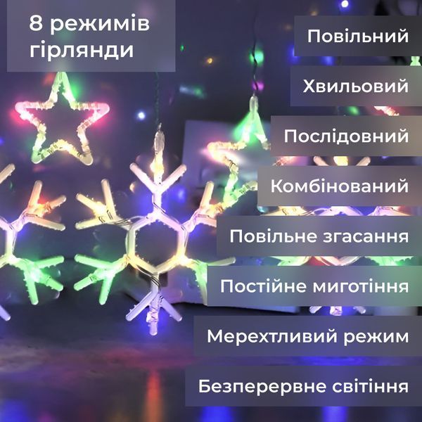 Гирлянда штора 3х0,9 м снежинка звезда на 145 LED лампочек светодиодная 10 шт 1733065ML 1961119952 фото