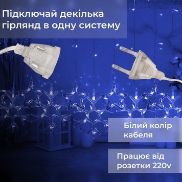Гірлянда штора 3х0,9 м сніжинка зірка на 145 LED лампочок світлодіодна 10 шт Синій 1733066BL 1961119953 фото