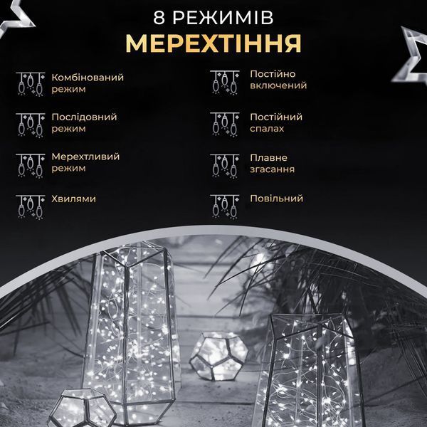 Гірлянда роса на пульті 100 метрів на 1000 led світлодіодів крапля на зеленому дроті біла 1000L100MGW 1000L100MGW фото
