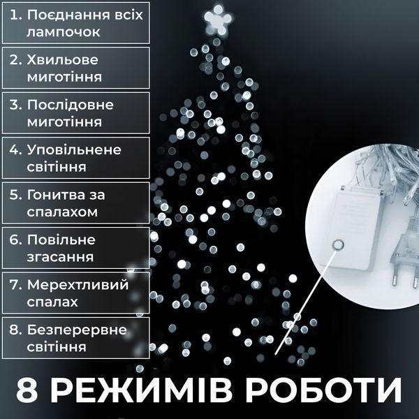 Гирлянда нить светодиодная GarlandoPro 190 LED лампочек 18м 8 режимов лед гирлянда Белый W400LEDW 1958732214 фото