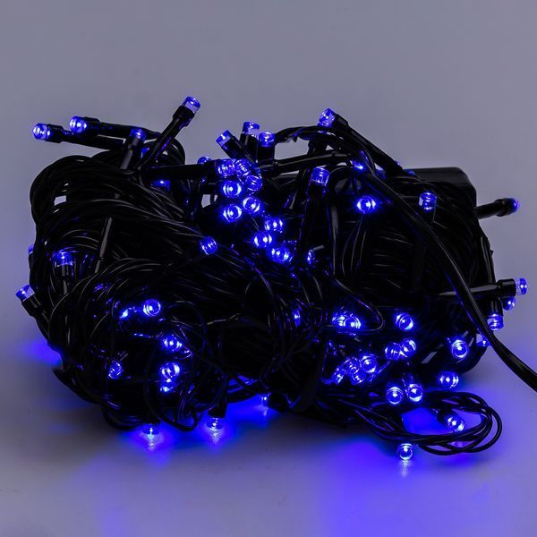 Гірлянда нитка 10м на 200 LED лампочок світлодіодна чорний провід 8 режимів роботи Синій M200LEDBL 1960053948 фото