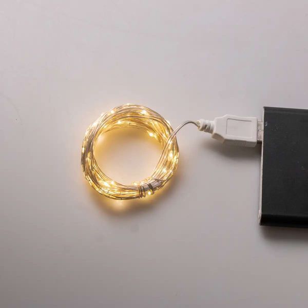 Гірлянда роса 10 метрів USB на 100 led світлодіодів крапля на білому дроті жовта USB100L10MWY USB100L10MWY фото