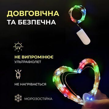 Светодиодная гирлянда Роса 3 метра на батарейках 30 led нить на белом проводе мультиколор 30L3MWML 30L3MWML фото