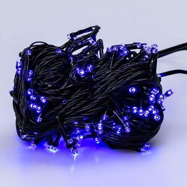 Гирлянда нить 22м на 218 LED лампочек светодиодная черный провод 8 режимов работы Синий M500LEDBL 1960132654 фото