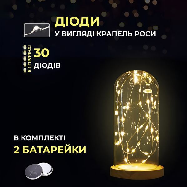 Светодиодная гирлянда Роса 3 метра на батарейках 30 led нить на зеленом проводе желтая 30L3MGY 30L3MGY фото